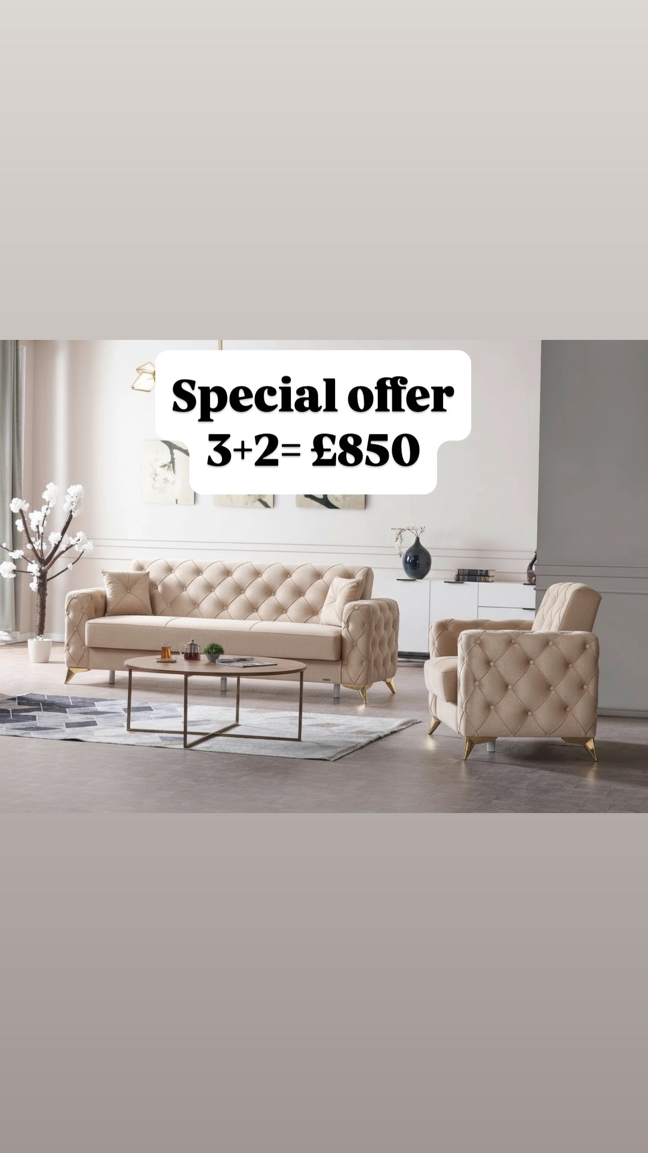 Patron Collection - Chesterfield Sofa Bed set with Storage (3+2)