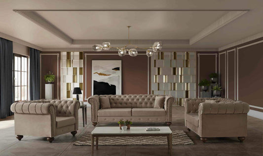 Monetta Chesterfield Grey Sofa Set