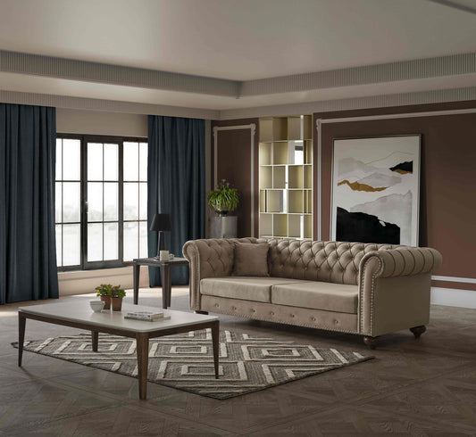 Monetta Chesterfield Beige Sofa Set