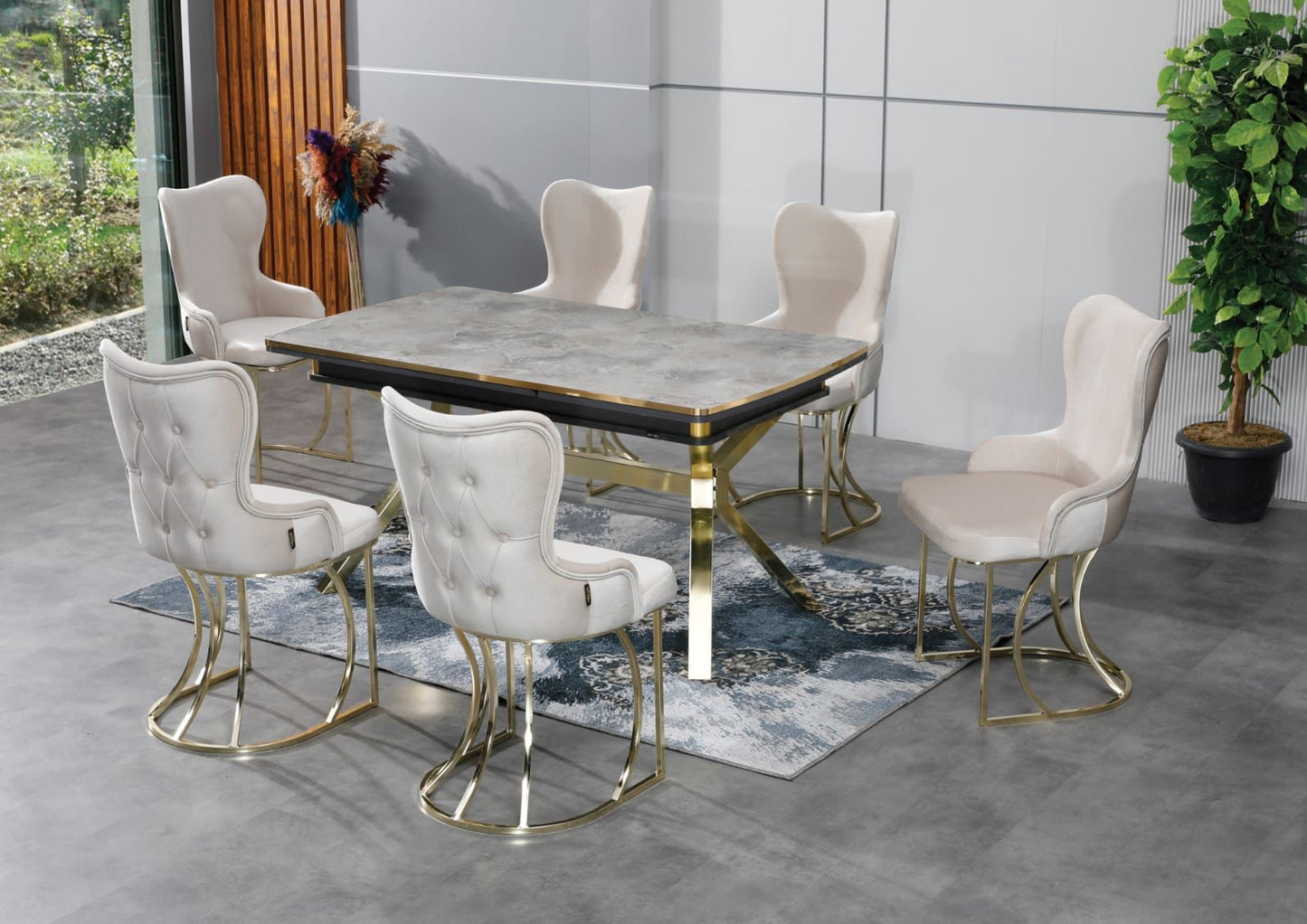 Extendable dining set with 6 chairs