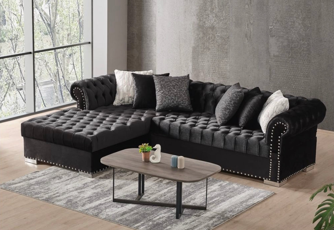 Anakara Two-tone Black Chesterfield Corner Sofa