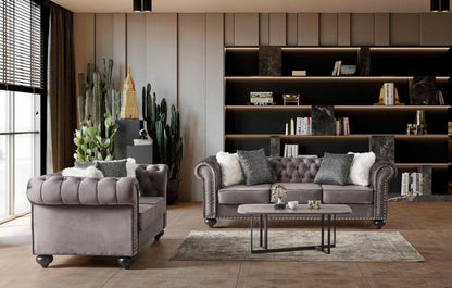 Monetta Chesterfield Grey Sofa Set