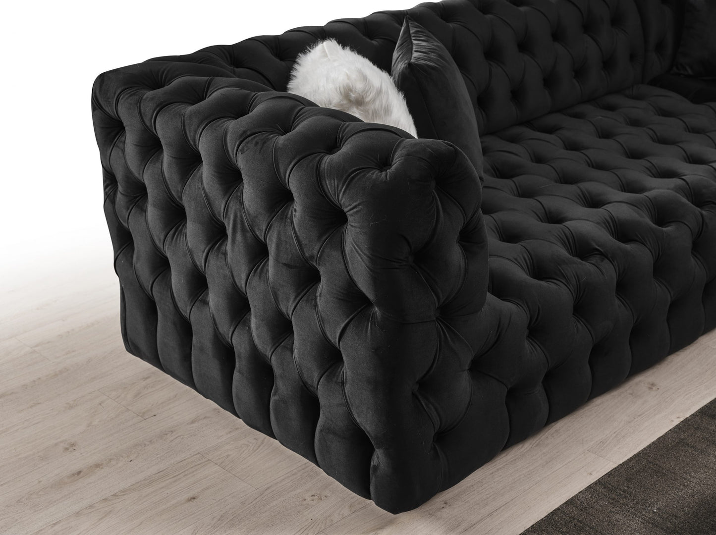 Valentino L Shaped Chesterfield Black Sofa