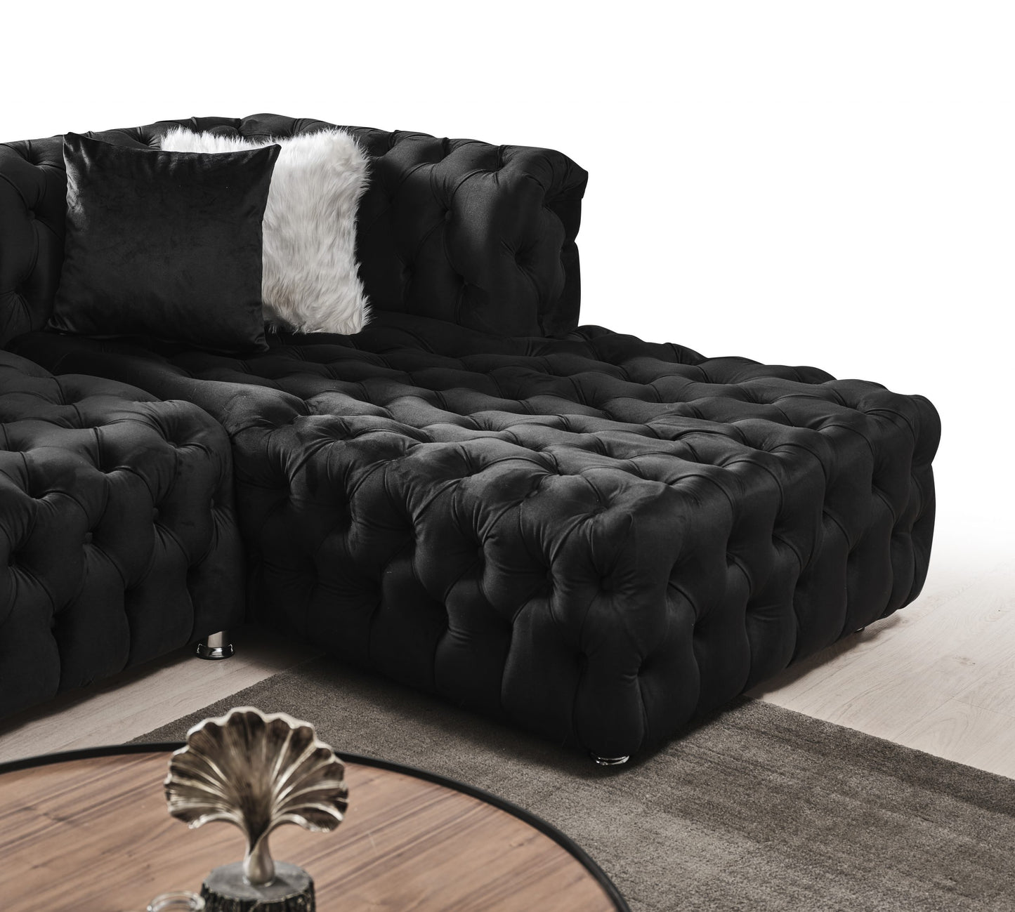 Valentino L Shaped Chesterfield Black Sofa