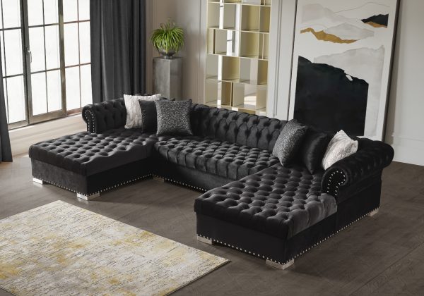 Jordan U Shaped Black Chesterfield Sofa